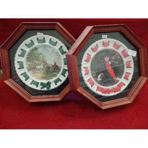 78 - PAIR OF DECORATIVE RIBBON PLATES IN HEXAGONAL FRAMES. BY FENTON CHINA. STAFFORDSHIRE.