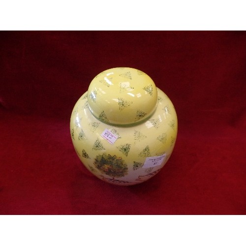 81 - LARGE STAFFORDSHIRE IRONSTONE 'GINGER JAR' DECORATED WITH PIGS AND SPONGE PATTERN.