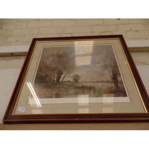 97 - LARGE COROT PRINT 'LA PECHE EN BARQUE AUPRES DES SAULES' [FISHING IN A BOAT NEAR THE WILLOWS] FRAMED... 