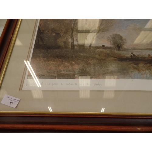 97 - LARGE COROT PRINT 'LA PECHE EN BARQUE AUPRES DES SAULES' [FISHING IN A BOAT NEAR THE WILLOWS] FRAMED... 