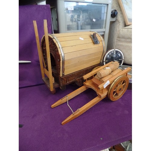 104 - LARGE HAND BUILT WOODEN ROMANY CARAVAN AND DRAY.