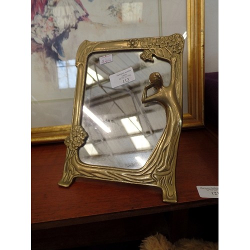 112 - ART NOUVEAU STYLE BRASS MIRROR.