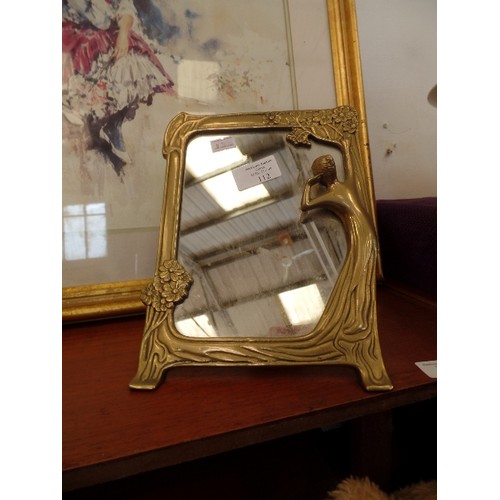 112 - ART NOUVEAU STYLE BRASS MIRROR.