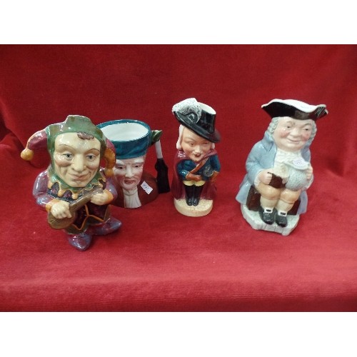 120 - 4 X VINTAGE TOBY JUGS. INC A LOVELY COURT JESTER BY MANOR-WARE, ALSO BURLINGTON-WARE, KELSBORO-WARE,... 