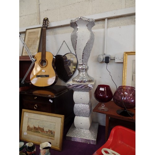 123 - LARGE AND VERY BLINGY MIRROR-TILED COLUMN AND VASE. WOULD LOOK FAB WITH YOUR MIRROR BALL!!