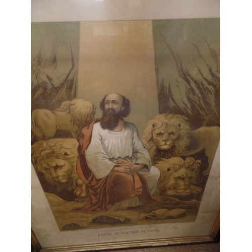 148 - LARGE VINTAGE FRAMED BIBLICAL PRINT 'DANIEL IN THE DEN OF LIONS'   JOHN.C.MURDOCH.