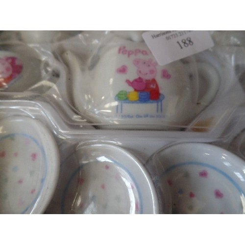 188 - PEPPA PIG PORCELAIN TEA SET. ORIGINAL BOX. APPEARS TO BE MISSING 1 CUP.