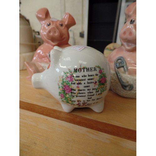 200 - PAIR OF WADE NATWEST 'WOODY' PIGGY BANKS. ALSO A SMALLER PIGGY BANK WITH 'MOTHER POEM'