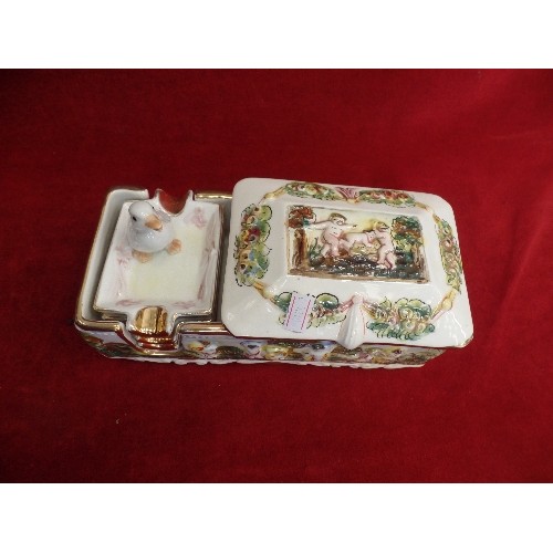 206 - SMALL VINTAGE ITALIAN CAPODIMONTE TRINKET BOX. VERY DECORATIVE LIDDED [LID IS LOOSE]CERAMIC BOX CONT... 