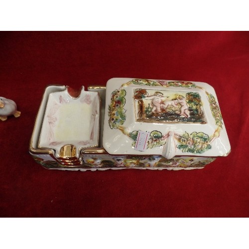 206 - SMALL VINTAGE ITALIAN CAPODIMONTE TRINKET BOX. VERY DECORATIVE LIDDED [LID IS LOOSE]CERAMIC BOX CONT... 