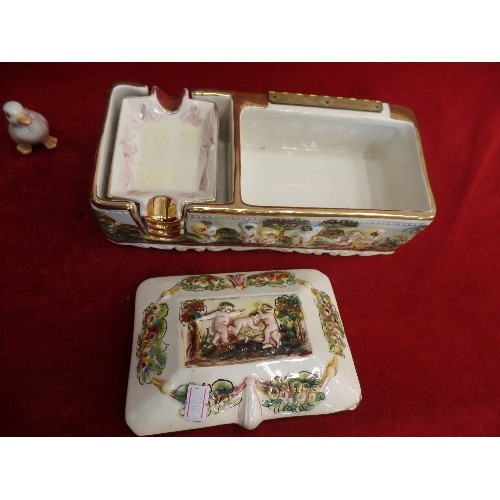 206 - SMALL VINTAGE ITALIAN CAPODIMONTE TRINKET BOX. VERY DECORATIVE LIDDED [LID IS LOOSE]CERAMIC BOX CONT... 