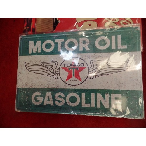 220 - 4 X REPRO METAL SIGNS. SHELL OIL, COCA-COLA ETC.