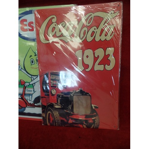 220 - 4 X REPRO METAL SIGNS. SHELL OIL, COCA-COLA ETC.