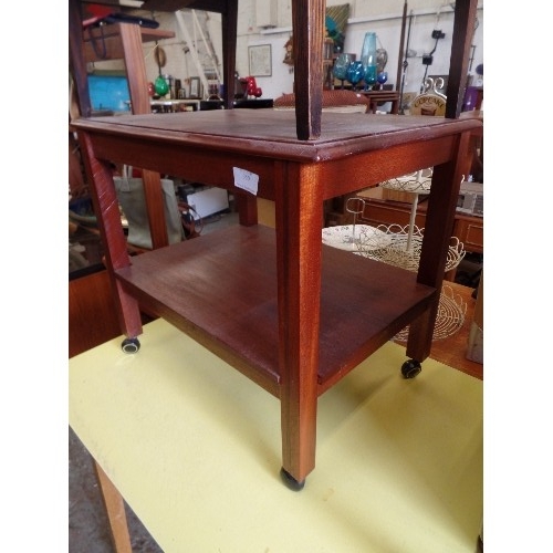 349 - SIMPLE VINTAGE WOODEN TEA TROLLEY ON CASTORS.