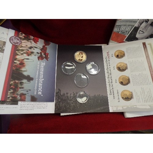 184 - COMMEMORATIVE COIN FOLDERS. 5 FOLDERS CONTAINING 1 COIN EACH. REMAINING COINS WERE NEVER PURCHASED? ... 