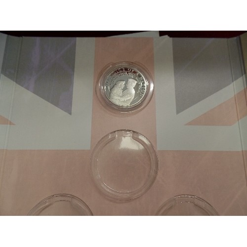 184 - COMMEMORATIVE COIN FOLDERS. 5 FOLDERS CONTAINING 1 COIN EACH. REMAINING COINS WERE NEVER PURCHASED? ... 