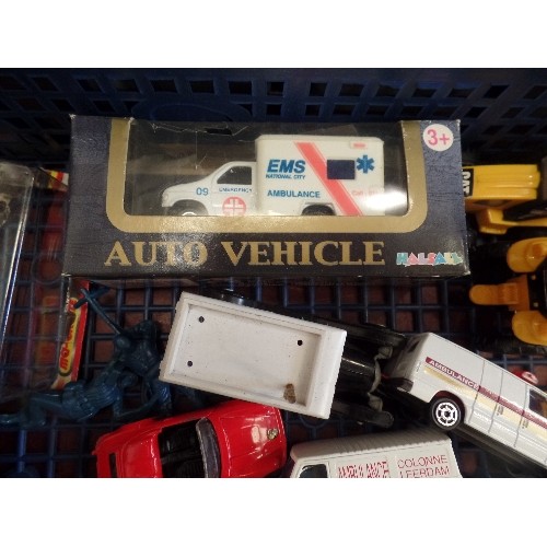 221 - DIE-CAST VEHICLES, AND FIGURES. INCLUDES 7 X AMBULANCE/EMERGENCY VEHICLES.