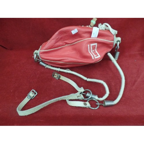 265 - BRYAN LEATHER 'SPEED BAG' PUNCH BAG. WITH STRAPS & HOOKS TO SUSPEND FROM CEILING. .