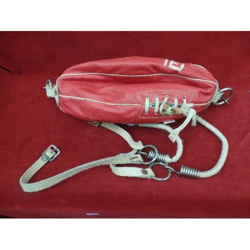 265 - BRYAN LEATHER 'SPEED BAG' PUNCH BAG. WITH STRAPS & HOOKS TO SUSPEND FROM CEILING. .