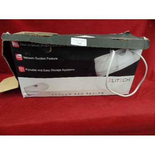 248 - VACUUM BAG SEALER, BY ELITECH. WITH BOX. SEAL & CUT SINGLE OPERATION METHOD.