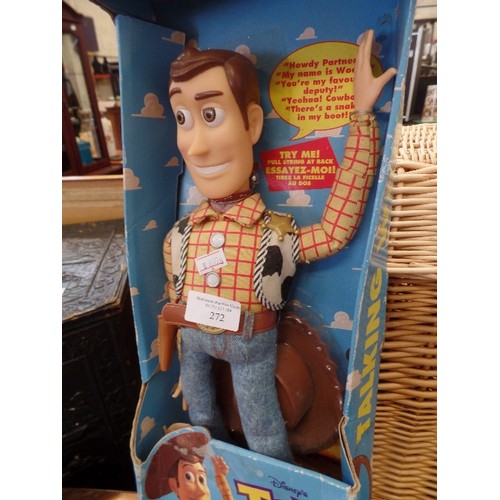 272 - DISNEYS TOY STORY 'WOODY' FIGURE. PULL STRING TALKING FIGURE. ORIGINAL BOX.