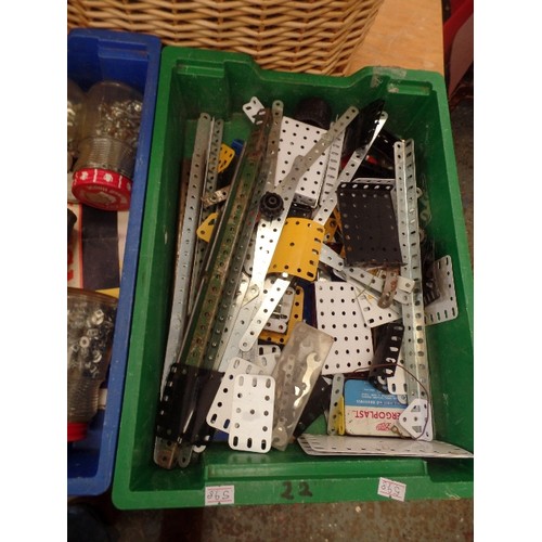 274 - VINTAGE MECCANO. 2 CRATES OF SECTIONS AND SCREWS ETC.