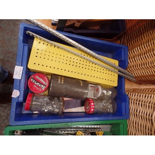 274 - VINTAGE MECCANO. 2 CRATES OF SECTIONS AND SCREWS ETC.