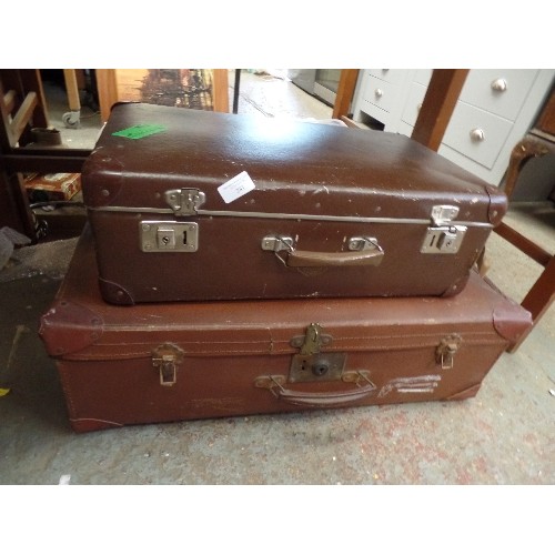 281 - 2 VINTAGE BROWN SUITCASES.