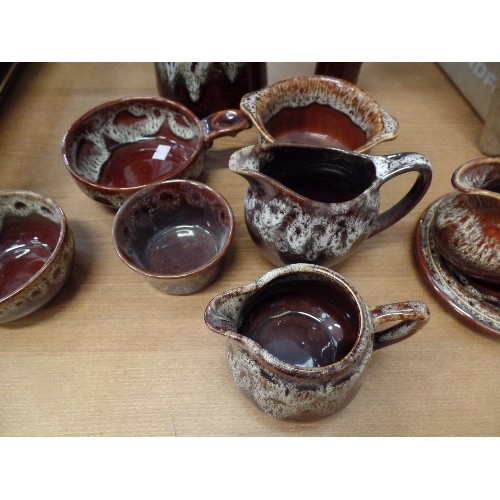 288 - WEST GERMAN/HUNGARIAN POTTERY SET. COFFEE POT, SUGAR AND MILK, SAUCE BOAT, SMALL DISHES ETC.