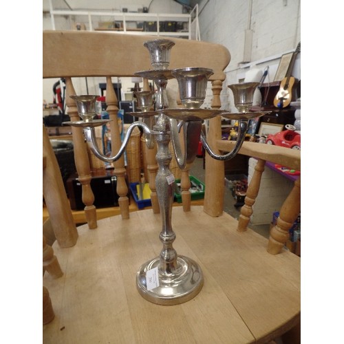 290 - CONTEMPORARY 'NICKEL' CANDELABRA. HOLDS 5 CANDLES.