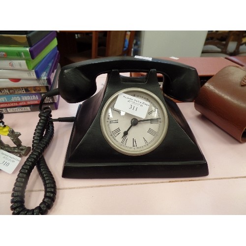 311 - VINTAGE REPLICA TELEPHONE MANTLE CLOCK. BATTERY OPERATED. WITH CURLY CABLE.