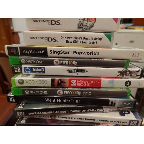 309 - STACK OF X-BOX AND PLAYSTATION GAMES. INC WARHAMMER, FIFA, NINTENDO DS BRAINTRAINING ETC.