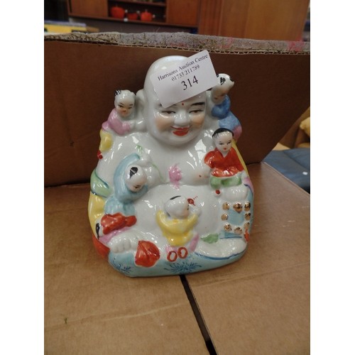 314 - 12 X PORCELAIN BUDDHA FIGURES, APPEAR NEW AND BOXED.