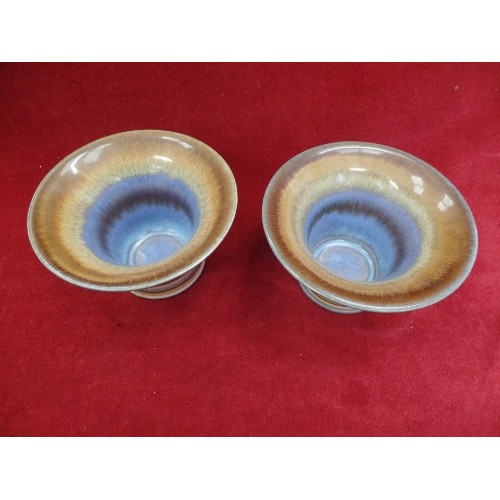 372 - PAIR OF SMALL DENBY BOWLS. LOVELY GRADUATED BLUES, CARAMEL COLOURS.