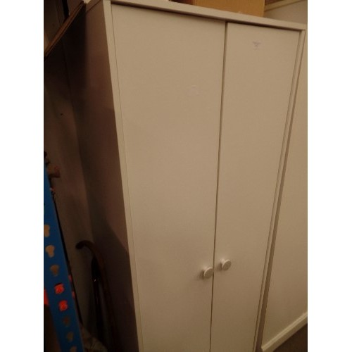 450 - 2 SMALL WHITE MELAMINE WARDROBES, IDEAL FOR CHILDRENS BEDROOMS