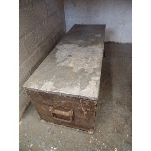 144A - VINTAGE WOODEN TOOL CHEST, WITH TRADITIONAL TOOLS, AND ANOTHER BOX OF DIY ITEMS.