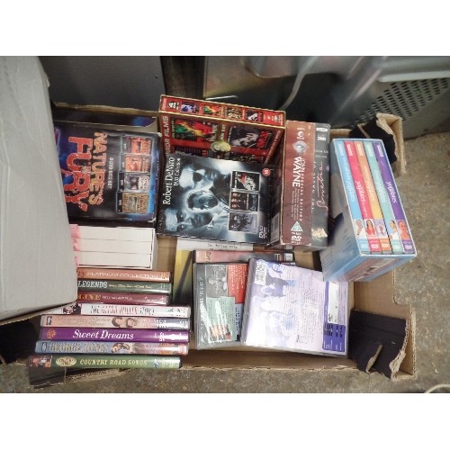 360 - 2 LARGE CRATES OF CD'S AND DVD'S. MIXED SUBJECTS AND GENRES. INC YOGA-PILATES BOXED SET, FRANK SINAT... 