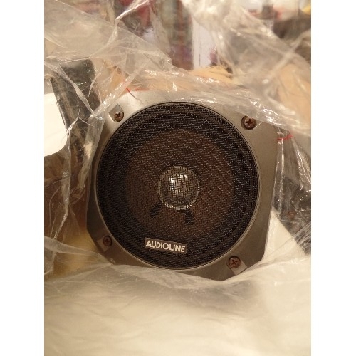 426 - AUDIOLINE 380 SUPER COMPACT 20 WATT CONVERTABLE WEDGE SPEAKERS. APPEAR NEW/PACKAGED.