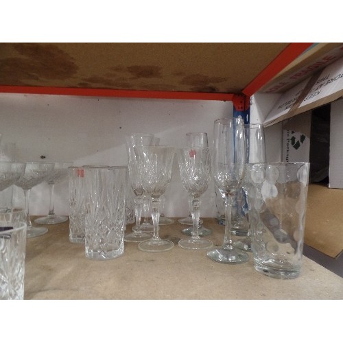 447 - QUANTITY OF GOOD QUALITY DRINKING GLASSES. INC CUT-GLASS WHISKY TUMBLERS, FLUTES, WINE, TUMBLERS ETC... 