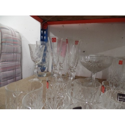 447 - QUANTITY OF GOOD QUALITY DRINKING GLASSES. INC CUT-GLASS WHISKY TUMBLERS, FLUTES, WINE, TUMBLERS ETC... 