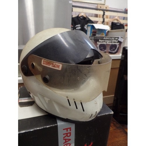 438 - WHITE MOTORCYCLE HELMET. WITH DARK VISOR, AND CLEAR VISOR.