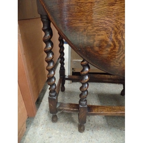 436 - VINTAGE OAK OVAL GATE-LEG TABLE WITH BARLEYTWIST LEGS.