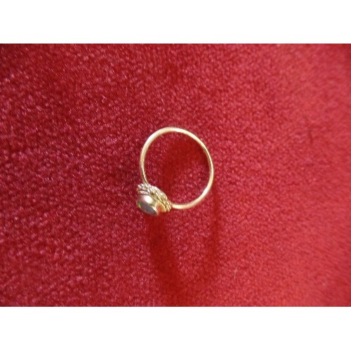 29 - A 9ct GOLD RING WITH FIRE OPAL WITH MULTITUDE OF COLOURS VERY GOOD STONE SIZE N  WEIGHT 1.58gr