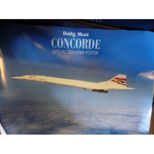 531 - QUANTITY OF POSTERS AND MAPS INCLUDING CONCORDE, STRRET PLAN OF PETERBOROUGH ETC