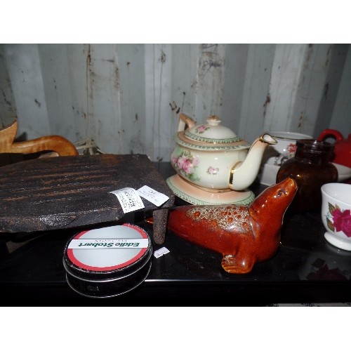 542 - CHICKEN EGG STORER, HANDPAINTED TEAPOT ON STAND, LIMOGES COFFEE POT ETC