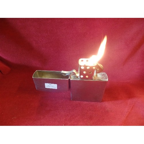 21 - EXTREMELY LARGE ZIPPO STYLE TABLE LIGHTER CHROME PLATED WORKING (NOT FOR THE POCKET)