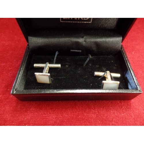 37 - A PAIR OF BOXED SILVER 925 CUFFLINKS WITH MOTHER-O-PEARL FACES