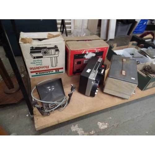 340 - VINTAGE PROJECTOR LOT. INCLUDES HANIMEX RONDETTE 35 MM COLOUR SLIDE PROJECTOR, IN ORIGINAL BOX. EUMI... 