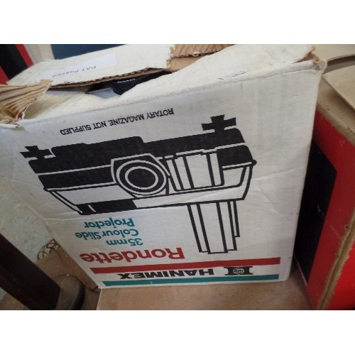 340 - VINTAGE PROJECTOR LOT. INCLUDES HANIMEX RONDETTE 35 MM COLOUR SLIDE PROJECTOR, IN ORIGINAL BOX. EUMI... 