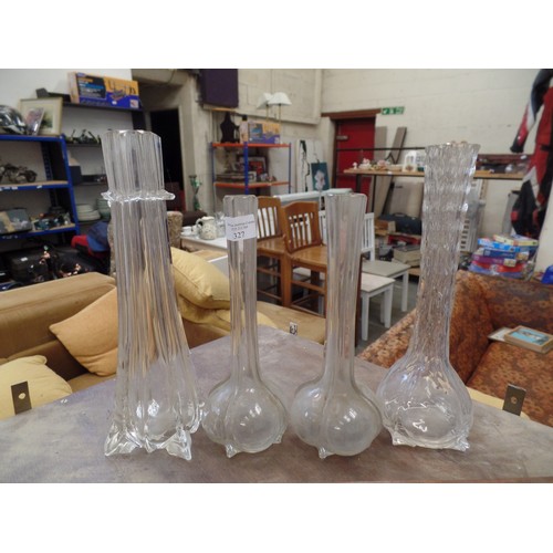 327 - 4 X HEAVY VINTAGE GLASS ROSE VASES.